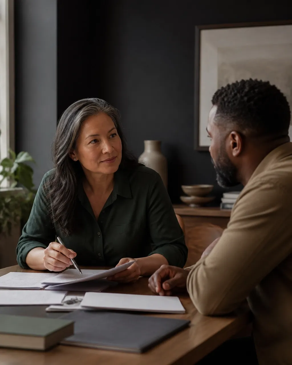 Advisor listening to a business owner during a benefits consultation